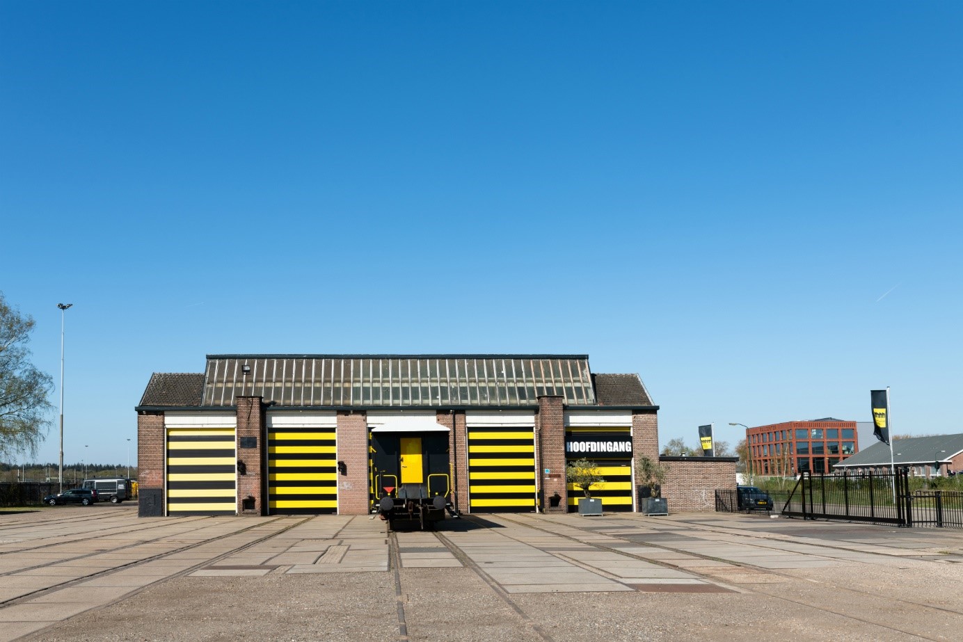 Exterieur van De Rijtuigenloods in Amersfoort, een industri&euml;le eventlocatie voor congressen, evenementen en bedrijfsfeesten.